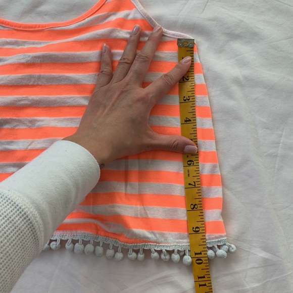 Charlotte Russe crop tank, neon peach & white stripes, Pom Pom & open back, S - Picture 9 of 9